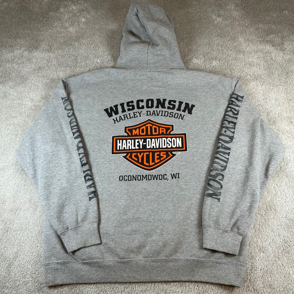 Harley Davidson Hoodie Mens M Gray Willie G Skull Oconomowoc WI Graphic Biker - Picture 4 of 13